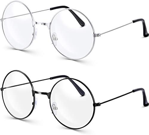 Bememo 2 Pairs of Round Wizard Costume Glasses Witch Circle Wire Glasses for Halloween Cosplay Old Men Women Dressing up
