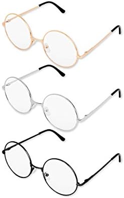 Big 2-Inch Clear Lens Round Glasses Set of 3 Cosplay Metal Frame Fake Circular Glasses Circle Eyeglasses for Adult Women Men