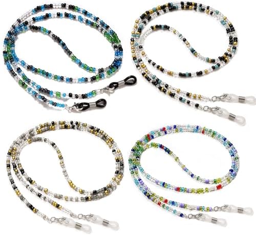 BILIONE 4Pcs Beaded Eyeglass Chains for Women & Girls Sunglass Holder Strap Around Neck Acrylic Glasses Hanger Keeper