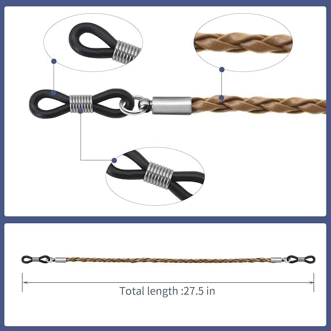 BILIONE 6 Pcs Eyeglasses Strap For Men & Women Leather Eye Glasses Holders Around Neck Dark Colors Glasses Chain