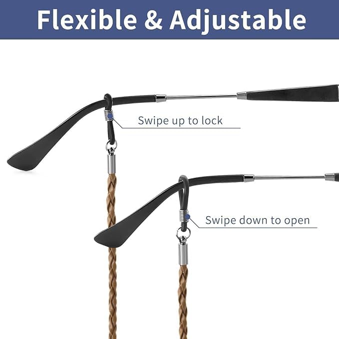 BILIONE 6 Pcs Eyeglasses Strap For Men & Women Leather Eye Glasses Holders Around Neck Dark Colors Glasses Chain