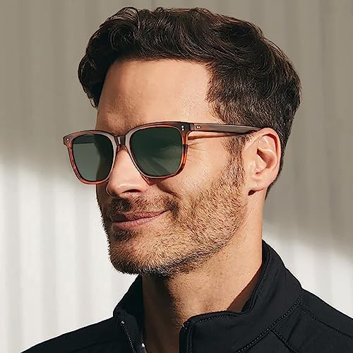 CARFIA Acetate Polarized Sunglasses For Men UV400 Protection Classic Retro Square Shades Driving Glasses