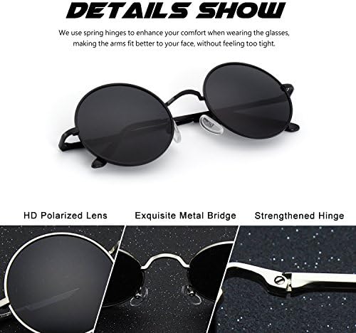 CGID Retro Round Polarized Sunglasses Mens Womens Circle Metal Hippie Shades UV400 Protection E01