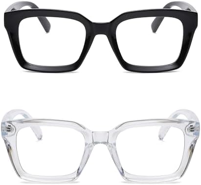Classic Clear Lens Glasses For Women Men Thick Square Frame Eyewear Non Prescription Eyeglasses 2 Pack
