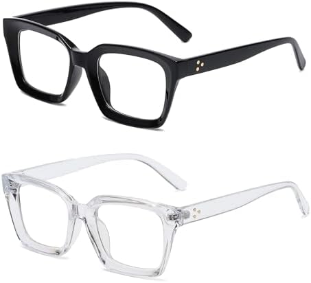 Classic Clear Lens Glasses for Women Men Thick Square Frame Eyewear Non Prescription Eyeglasses 2 Pack
