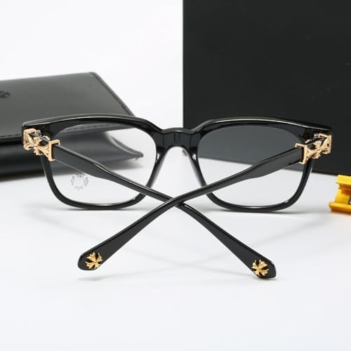 Classic Unisex Square Frame Glasses - Thick Black Acetate Non Prescription Eyeglasses With Clear Lenses