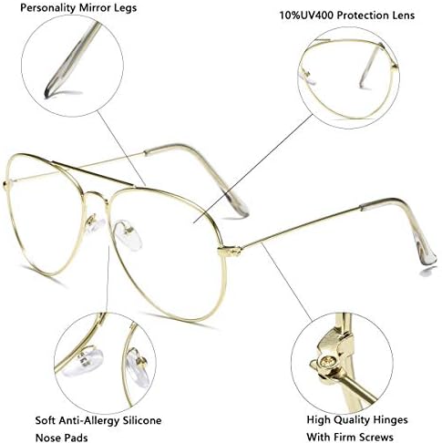 Clear Aviator Glasses Lens Premium Classic Metal Frame Eyeglasses