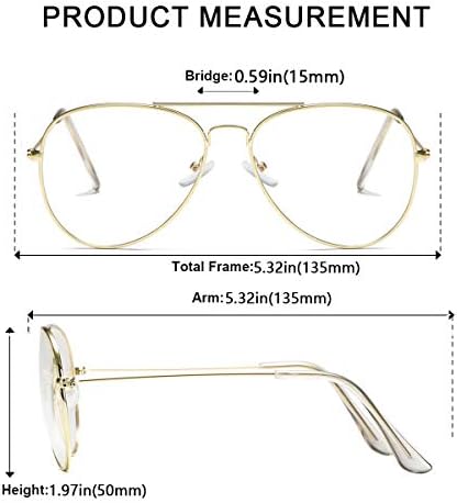 Clear Aviator Glasses Lens Premium Classic Metal Frame Eyeglasses