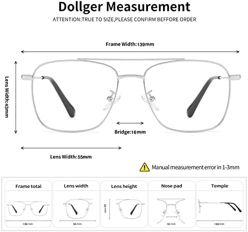 Dollger Fake Glasses Clear Lens Non-prescription Metal Frame Classic Square Fashion Aviator Eyeglasses Men Women