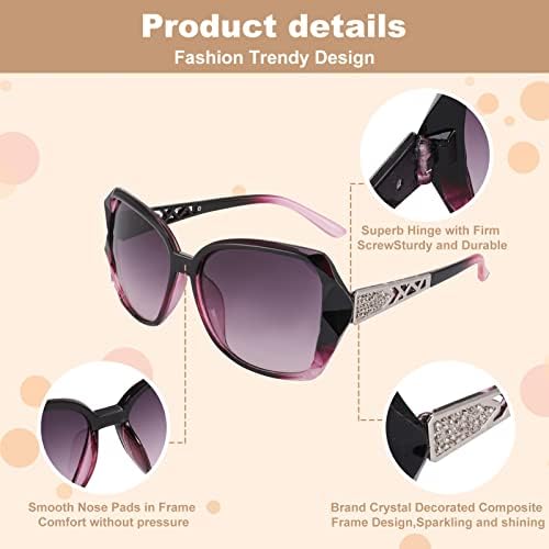 DragonflyDreams 4 Pcs Women Large Sunglasses UV 400 Glasses Oversized Classic Trend Ladies Sunglasses Sparkling Large Frame