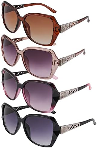 DragonflyDreams 4 Pcs Women Large Sunglasses UV 400 Glasses Oversized Classic Trend Ladies Sunglasses Sparkling Large Frame