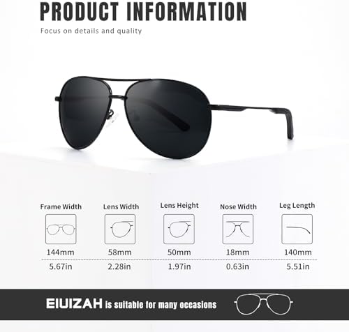 Eiuizah Polarized Aviator Sunglasses For Men Women- Classic Sun Glasses For Driving Fishing With UV Protection