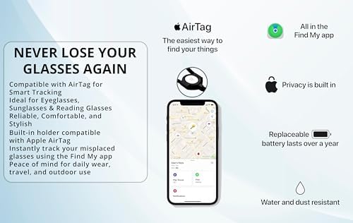 Eyeglass Lanyard – Sunglasses Strap With Holder Compatible With AirTag Tracker – Adjustable Eyeglass Strap For Eyewear Loss Prevention – Sunglasses Lanyards (Black Sport Strap)