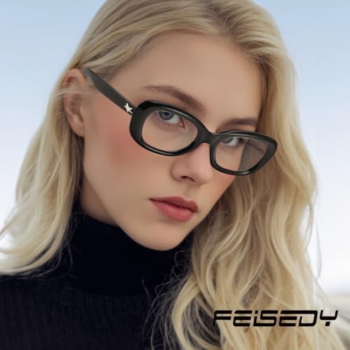 FEISEDY Retro Oval Blue Light Blocking Glasses For Women Nerd Fake Glasses Y2k Small Eyewear Frame B0229