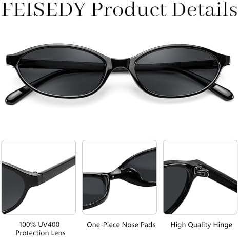 FEISEDY Retro Oval Cat Eye Sunglasses For Women 90s Narrow Lightweight Shades Y2k Trendy Sunnies B0257