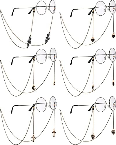 Flutesan 6 Pieces Glasses Chain Goth for Women Men Bulk Eyeglass Sunglasses Holder Chains Gothic Glasses Strap Anti Lost Eyeglass Leash