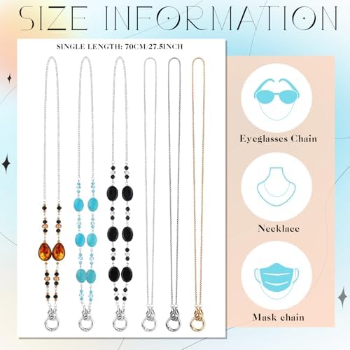 Geyoga 6 Pcs 2-in-1 Eyeglass Chains Glasses Chain Holder Lanyard For Women Beaded Glasses Strap Around Neck Sunglasses Cords