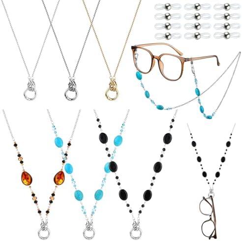Geyoga 6 Pcs 2-in-1 Eyeglass Chains Glasses Chain Holder Lanyard for Women Beaded Glasses Strap Around Neck Sunglasses Cords