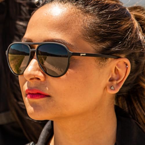 Goodr Operation: Blackout Polarized Aviator Sunglasses For Men & Women Large Sized (Mach G) Black Solid Frame With Black Non-Reflective Glare Reducing Lenses UV400 Protection No Slip No Bounce