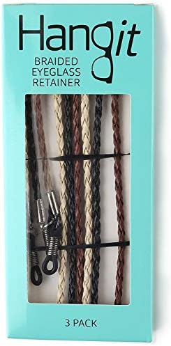 HANGIT Elegant Eyeglass Sunglass Strap-Chain- Retainer Braided Sports Band 3 Pack - PU Leather For Men Women By HANGIT (beige Black Brown)