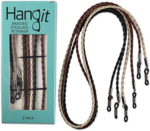 HANGIT Elegant Eyeglass Sunglass Strap-Chain- Retainer Braided Sports Band 3 Pack - PU Leather For Men Women By HANGIT (beige Black Brown)