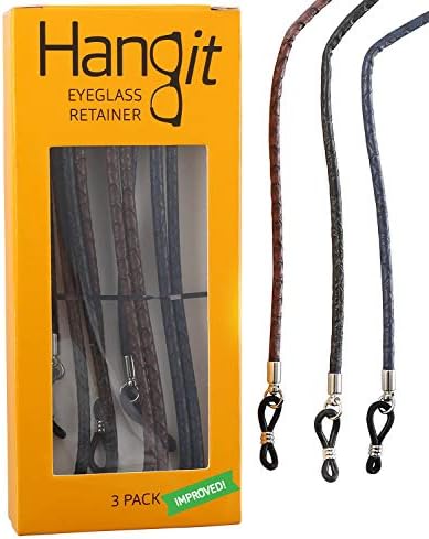 HANGIT Elegant Eyeglass Sunglass Strap-Chain-Retainer Sports Band 3 Pack (blue Black Brown - PU Leather For Men Women By HANGIT