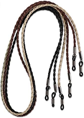 HANGIT Elegant Eyeglass Sunglass Strap-Chain- Retainer Braided Sports Band 3 Pack - PU Leather For Men Women By HANGIT (beige black brown)