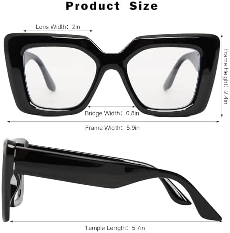 Heliltd Oversized Square Blue Light Blocking Glasses For Women Men Black Chunky Glasses Thick Frames Fashion Glasses(Non-Prescription)