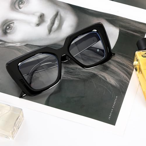 Heliltd Oversized Square Blue Light Blocking Glasses For Women Men Black Chunky Glasses Thick Frames Fashion Glasses(Non-Prescription)