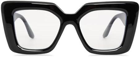 Heliltd Oversized Square Blue Light Blocking Glasses for Women Men Black Chunky Glasses Thick Frames Fashion Glasses(Non-Prescription)