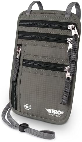 HERO Neck Wallet RFID Blocking Passport Holder Easy to Conceal Travel Pouch