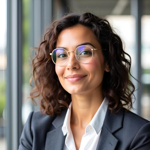 HJSTES Round Blue Light Glasses For Women Men Retro Circle Clear Lens Metal Frame Eyeglasses