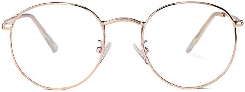 HJSTES Round Blue Light Glasses For Women Men Retro Circle Clear Lens Metal Frame Eyeglasses