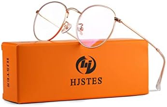 HJSTES Round Blue Light Glasses for Women Men Retro Circle Clear Lens Metal Frame Eyeglasses