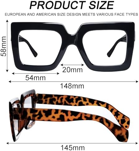 Hoyuwak 2PCS Oversized Square Blue Light Glasses Big Frame Computer Eyewear Thick Fashion Clear Glasses For Women Fashion