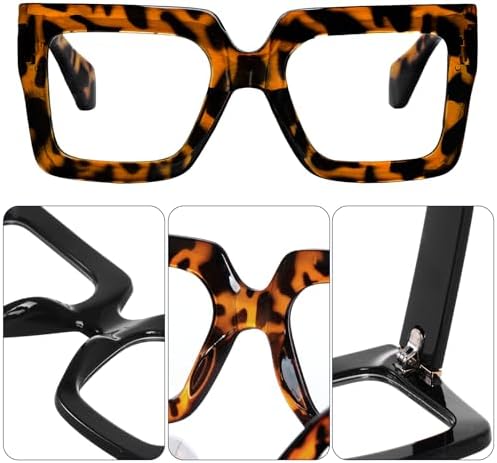 Hoyuwak 2PCS Oversized Square Blue Light Glasses Big Frame Computer Eyewear Thick Fashion Clear Glasses For Women Fashion