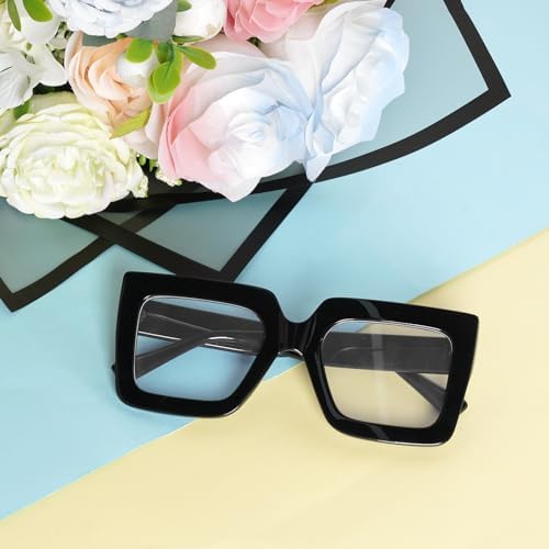 Hoyuwak Oversized Square Blue Light Glasses Big Frame Computer Eyewear Thick Fashion Clear Glasses For Women Fashion