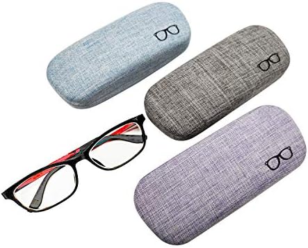 HSYMQ 3Pack Hard Shell Eyeglasses Case Protector Linen Fabrics Large Glasses Case Concise