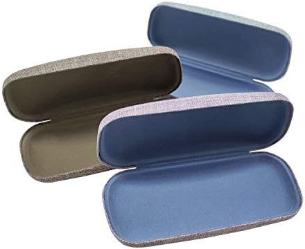 HSYMQ 3Pack Hard Shell Eyeglasses Case Protector Linen Fabrics Large Glasses Case Concise