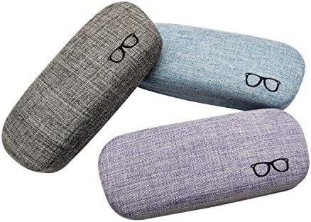 HSYMQ 3Pack Hard Shell Eyeglasses Case Protector Linen Fabrics Large Glasses Case Concise
