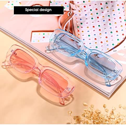 IKANOO Retro Rectangle Sunglasses For Women Men Small Square Frame Trendy Y2K 90’s Black Sunglasses