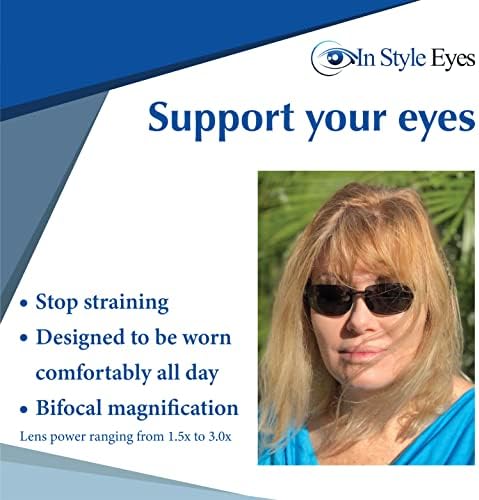 In Style Eyes Original Lovin Maui Wrap Around Bifocal Reading Sunglasses - Rimless UV Protection - Non-Polarized Lens - Black - 2.0x