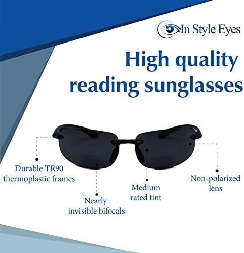 In Style Eyes Original Lovin Maui Wrap Around Bifocal Reading Sunglasses - Rimless UV Protection - Non-Polarized Lens - Black - 2.0x
