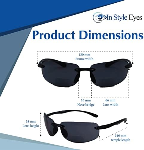 In Style Eyes Original Lovin Maui Wrap Around Bifocal Reading Sunglasses - Rimless UV Protection - Non-Polarized Lens - Black - 2.0x