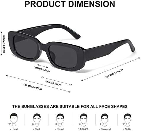 JASPIN Rectangle Sunglasses For Women Men Trendy Y2k Retro 90s Sun Glasses UV400 Protection Cool Square Frame