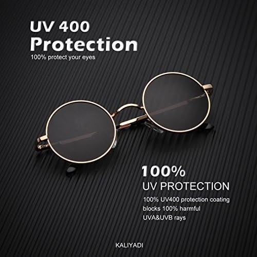 KALIYADI Round Polarized Sunglasses For Men Women Retro Metal Hippie Circle Style Sun Glasses UV Protection