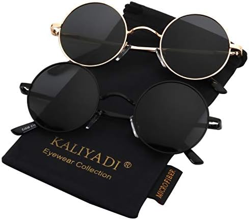 KALIYADI Round Polarized Sunglasses for Men Women Retro Metal Hippie Circle Style Sun Glasses UV Protection