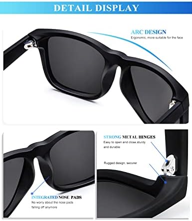 KALIYADI Sunglasses Men Polarized Sun Glasses For Mens Womens Classic Matte Black Frame UV Protection 3pack