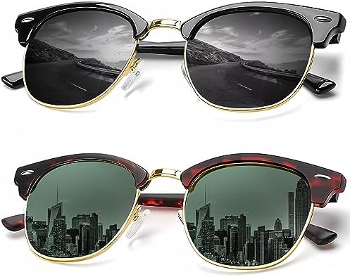 KALIYADI Sunglasses Men Polarized Sunglasses for Men Women Unisex Semi-Rimless Frame Retro Driving Sun Glasses UV Blocking