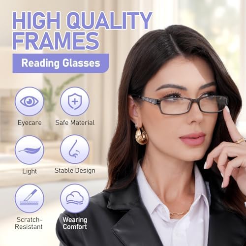 Kerecsen Reading Glasses 5 Pairs Fashion Ladies Readers Spring Hinge With Pattern Print Eyeglasses For Women (5 Grey 3.0 X)